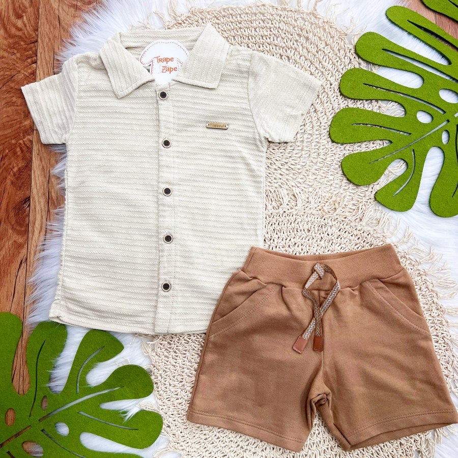 Conj. Camisa com Botões e Bermuda - Areia e Marrom